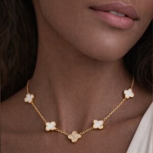 Macrae Chic Gold and White Clover two sided Necklace